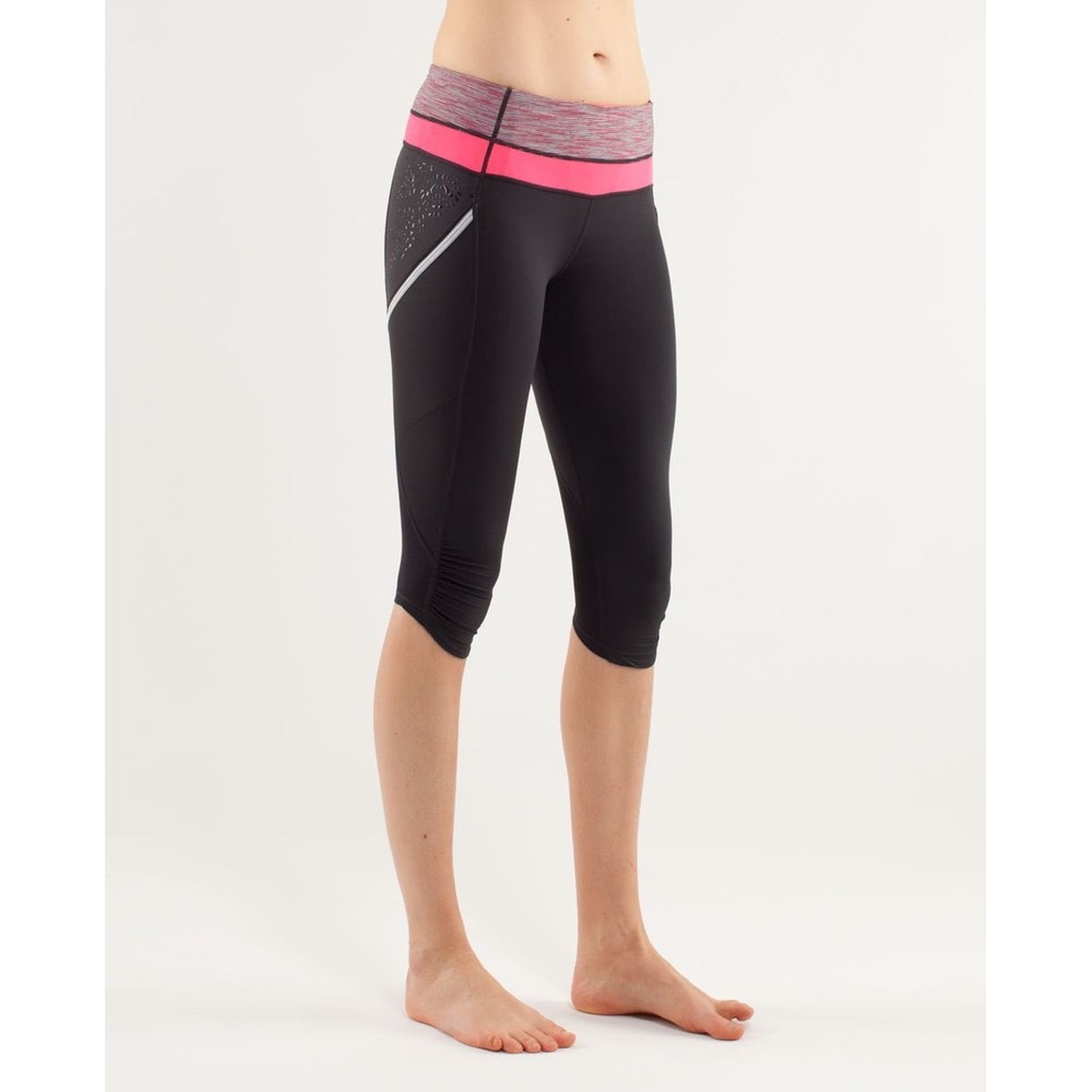 Lululemon Run A Marathon Crop Leggings 8 Deep Coal Pink Space Dye Running Pants